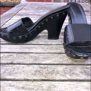 Donald Pliner Black Platform Sandals w/Brass Studs